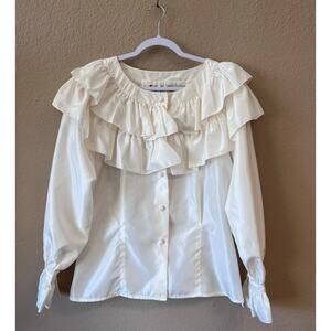 Vintage 1980's Chaus white ruffled long sleeve top size 12
